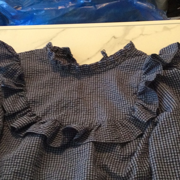 Blue checkered long sleeved collared shift dress, small. - Picture 3 of 6